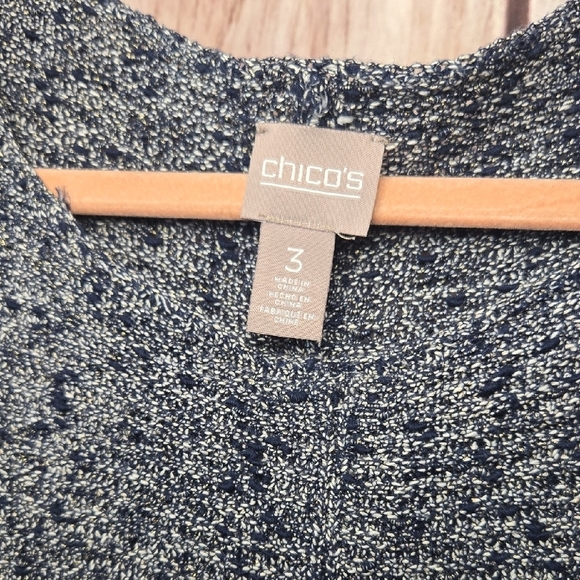 Chico's Navy And White Crew Neck Sweater Metallic Gold Thread Size 3 Or XL - Picture 2 of 8